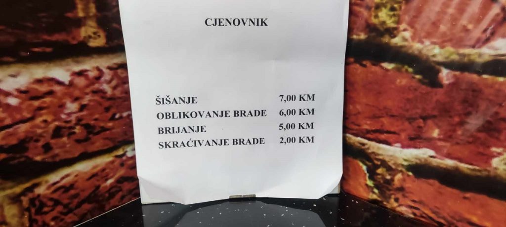 Cijene usluga u jednom muškom frizerskom salonu u Visokom